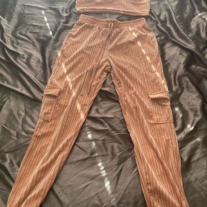 Women’s two piece suit ribbon crop top and trousers